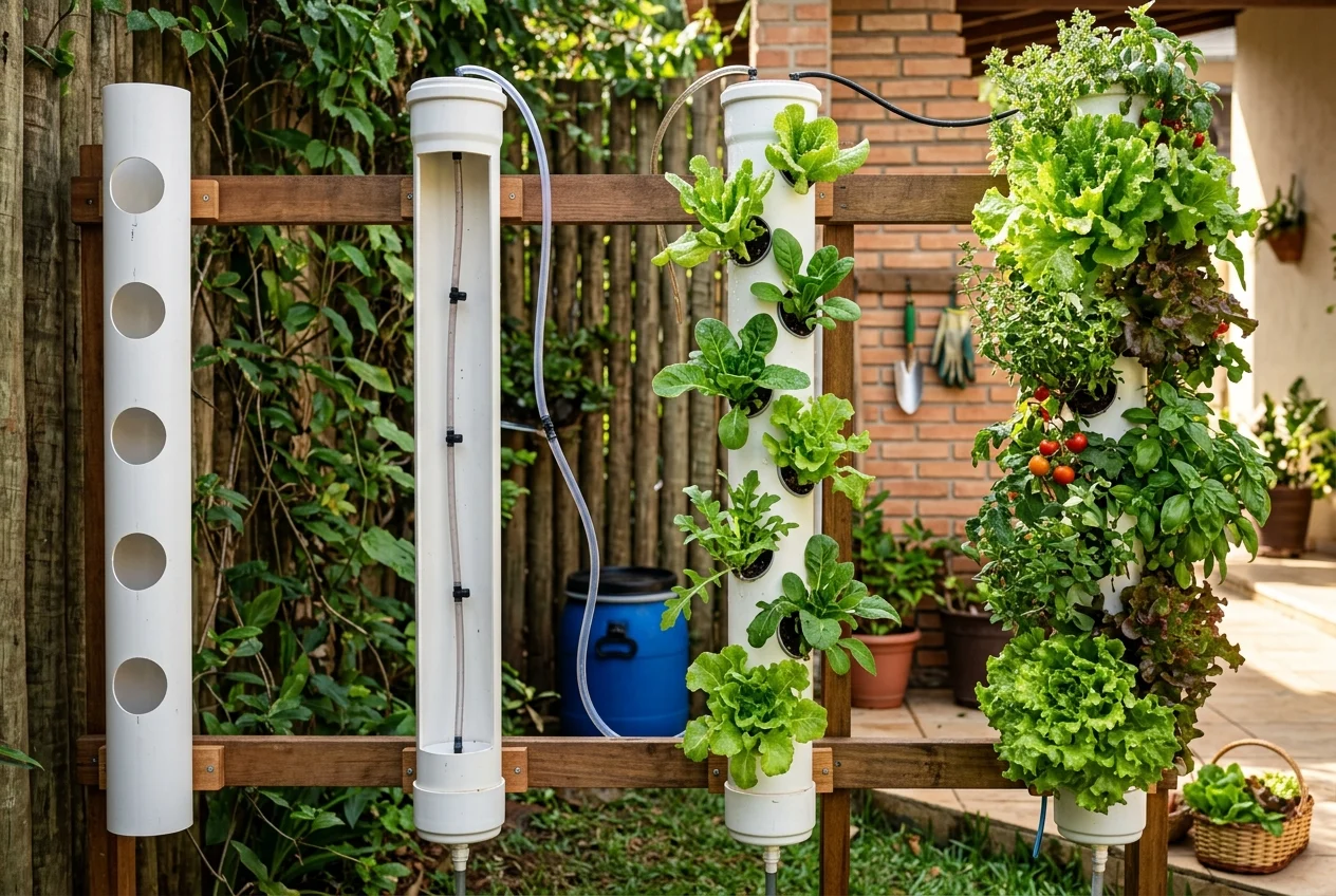 Horta com cano pvc de 100 passo a passo | verdenavaranda.com.br Horta com cano pvc de 100 passo a passo