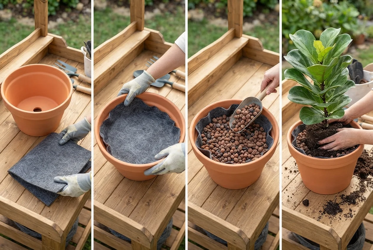 Passo a passo para usar a manta de drenagem para vaso | verdenavaranda.com.br Passo a passo para usar a manta de drenagem para vaso