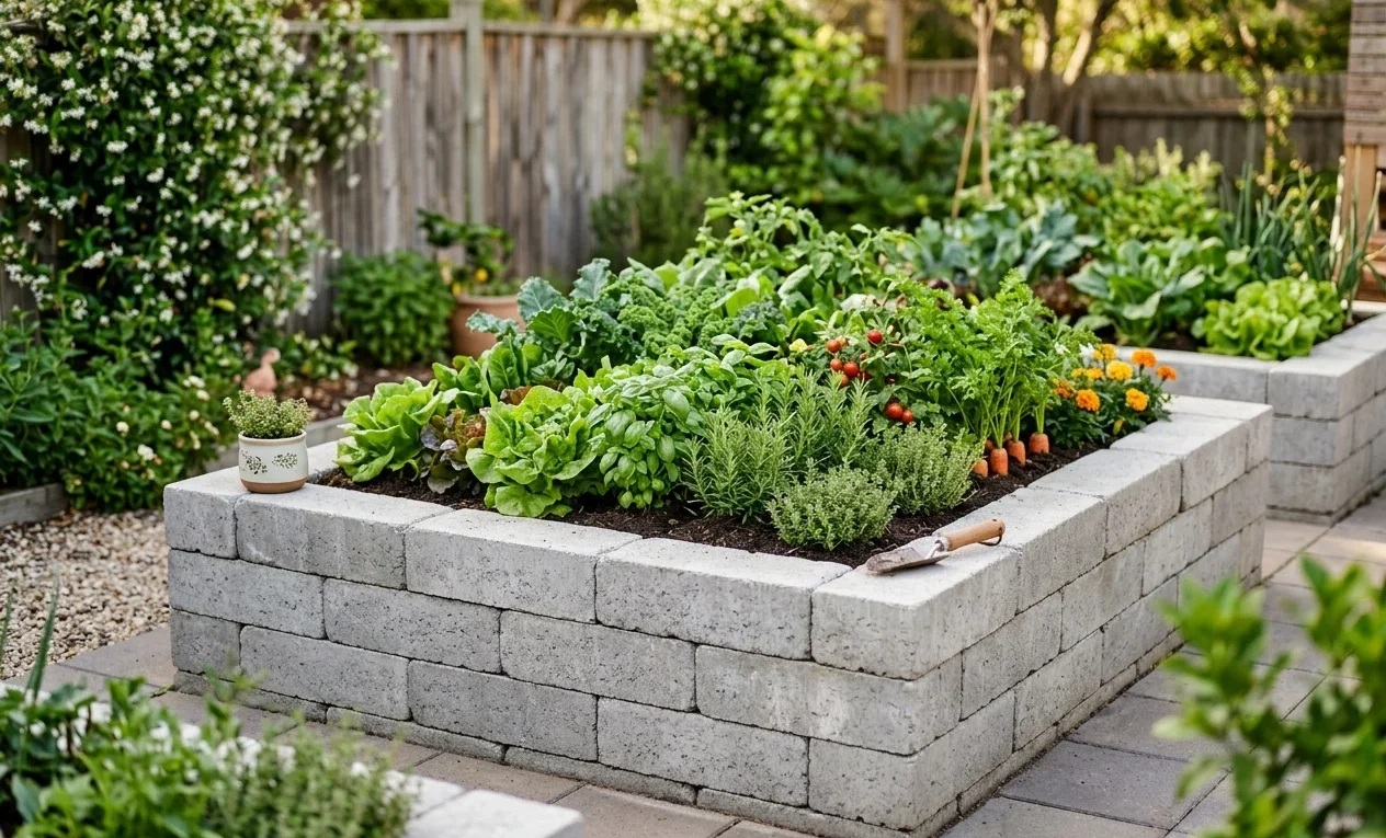Horta com Tijolos de Cimento Guia de Design Moderno e Durável
